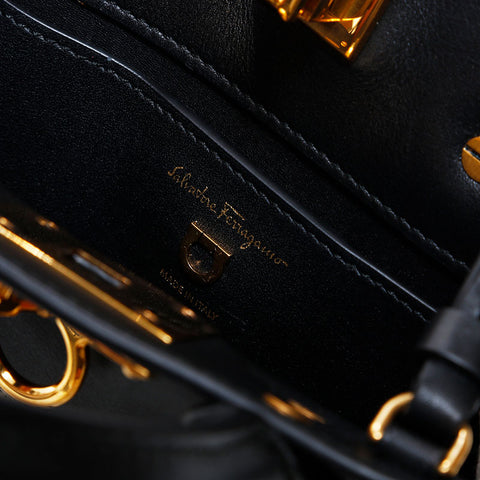 Salvatore Ferragamo Canvas Leather Micro 2way Mini Shoulder Bag black WS22562