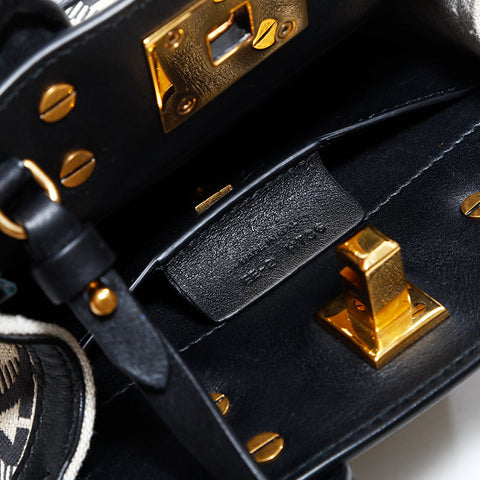 Salvatore Ferragamo Canvas Leather Micro 2way Mini Shoulder Bag black WS22562