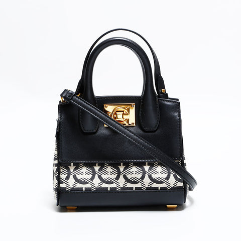 Salvatore Ferragamo Canvas Leather Micro 2way Mini Shoulder Bag black WS22562