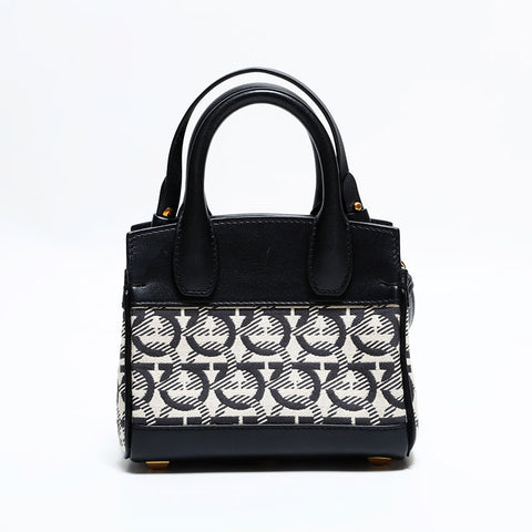 Salvatore Ferragamo Canvas Leather Micro 2way Mini Shoulder Bag black WS22562