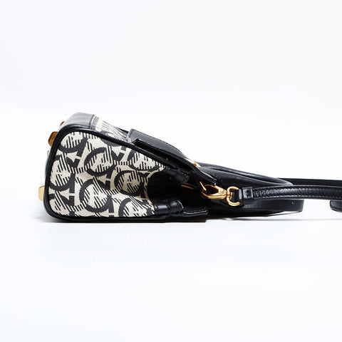 Salvatore Ferragamo Canvas Leather Micro 2way Mini Shoulder Bag black WS22562