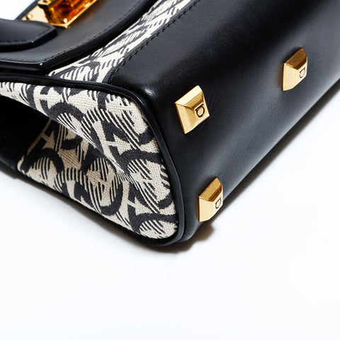 Salvatore Ferragamo Canvas Leather Micro 2way Mini Shoulder Bag black WS22562