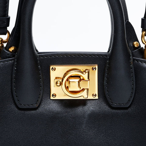 Salvatore Ferragamo Canvas Leather Micro 2way Mini Shoulder Bag black WS22562