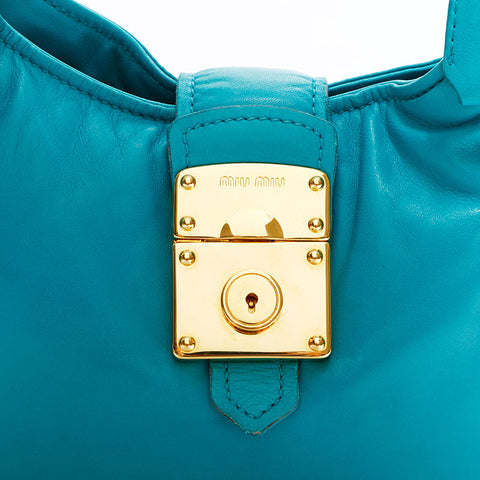 Miu Miu Nappa Leather Padlock Shoulder Bag blue WS22563
