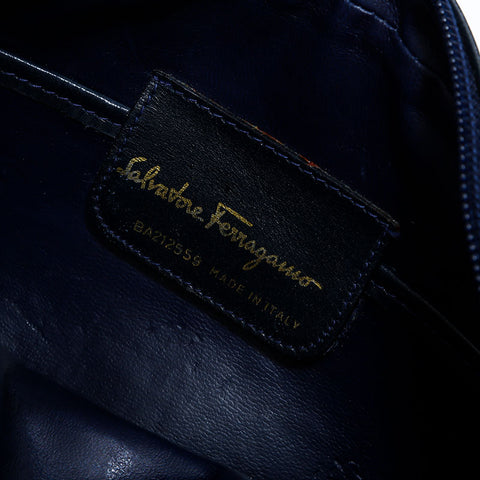 Salvatore Ferragamo Vara Leather Shoulder Bag Navy WS22564