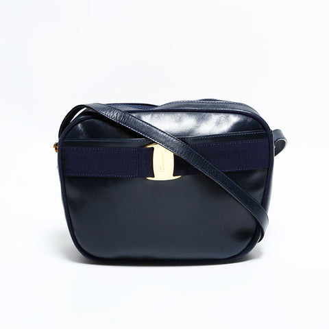 Salvatore Ferragamo Vara Leather Shoulder Bag Navy WS22564