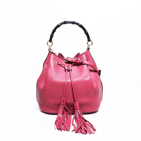 GUCCI Bamboo leather 2way Shoulder Bag pink WS22569