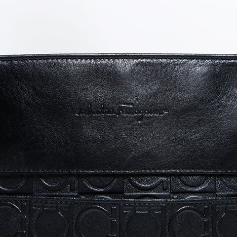 Salvatore Ferragamo Gancini embossed leather Shoulder Bag black WS22570