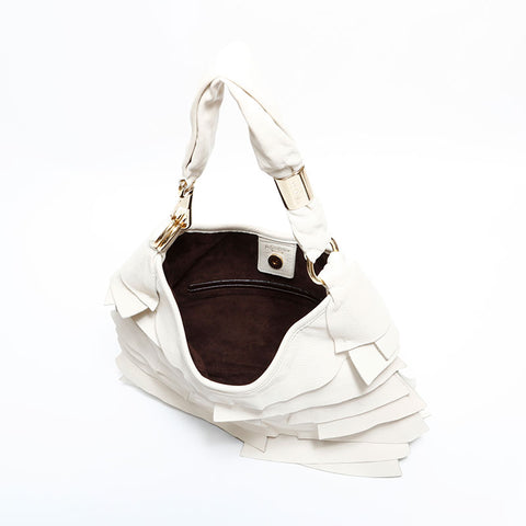 YVES SAINT LAURENT Leather frill Shoulder Bag white WS22571