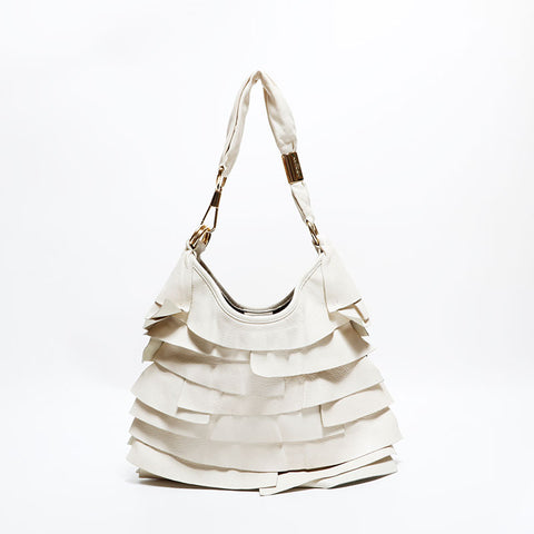 YVES SAINT LAURENT Leather frill Shoulder Bag white WS22571