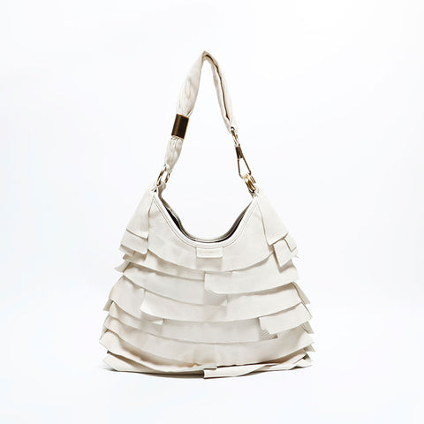 YVES SAINT LAURENT Leather frill Shoulder Bag white WS22571