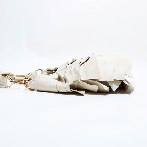 YVES SAINT LAURENT Leather frill Shoulder Bag white WS22571