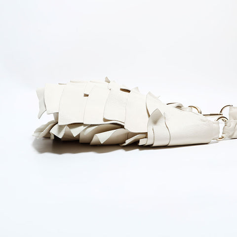 YVES SAINT LAURENT Leather frill Shoulder Bag white WS22571