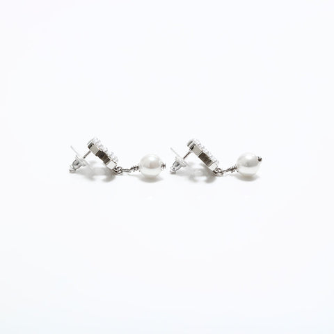 CHANEL 2005 COCO Mark Pearl Drop Pierce Silver WS22573