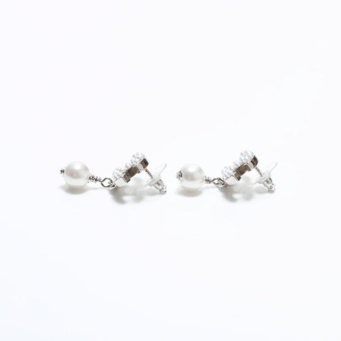 CHANEL 2005 COCO Mark Pearl Drop Pierce Silver WS22573