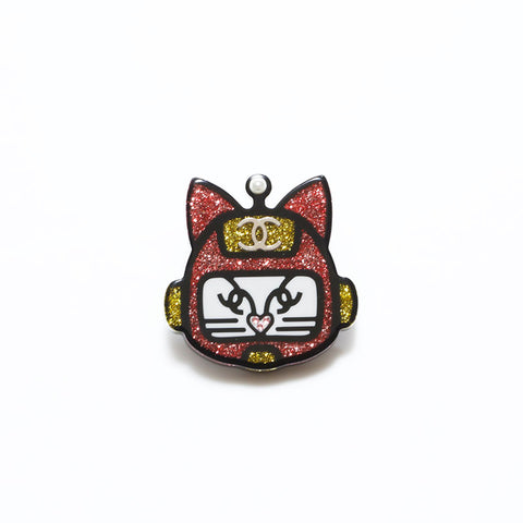 CHANEL 17S COCO Mark Pin 2017 Cat Robot Brooch black WS22583