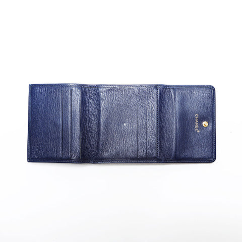 CHANEL Leather Mini COCO Mark Compact Wallet No. 6, 2000-2002 Tri-fold wallet Navy WS22586