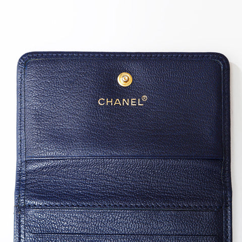 CHANEL Leather Mini COCO Mark Compact Wallet No. 6, 2000-2002 Tri-fold wallet Navy WS22586