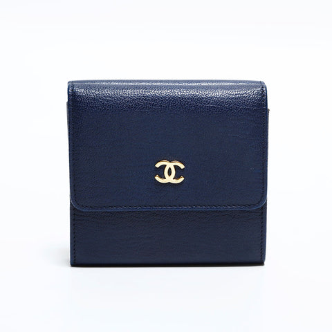 CHANEL Leather Mini COCO Mark Compact Wallet No. 6, 2000-2002 Tri-fold wallet Navy WS22586