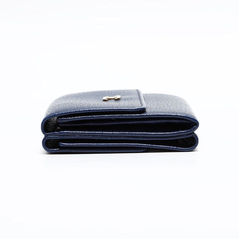 CHANEL Leather Mini COCO Mark Compact Wallet No. 6, 2000-2002 Tri-fold wallet Navy WS22586