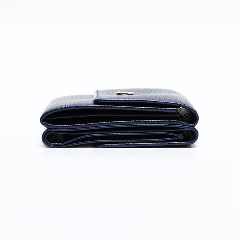 CHANEL Leather Mini COCO Mark Compact Wallet No. 6, 2000-2002 Tri-fold wallet Navy WS22586