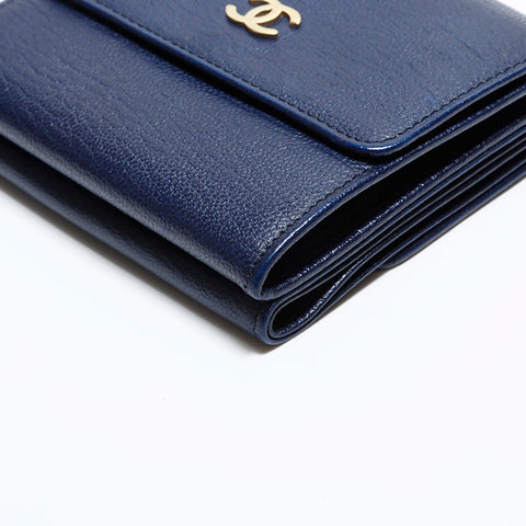 CHANEL Leather Mini COCO Mark Compact Wallet No. 6, 2000-2002 Tri-fold wallet Navy WS22586
