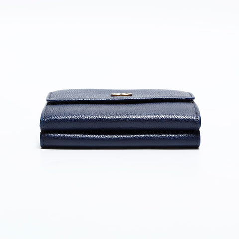 CHANEL Leather Mini COCO Mark Compact Wallet No. 6, 2000-2002 Tri-fold wallet Navy WS22586