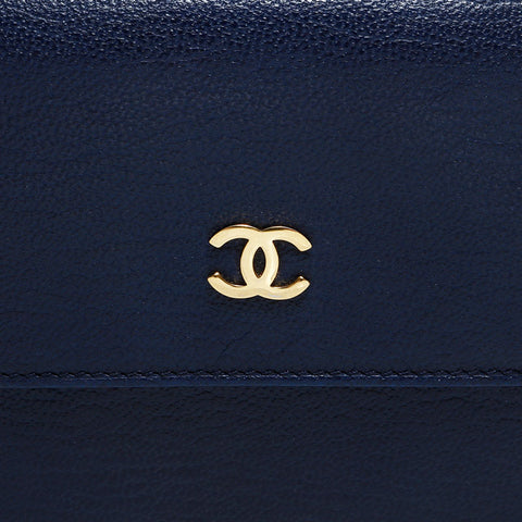 CHANEL Leather Mini COCO Mark Compact Wallet No. 6, 2000-2002 Tri-fold wallet Navy WS22586