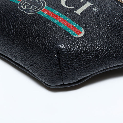 GUCCI Printed Leather Logo Shoulder Bag black WS22590