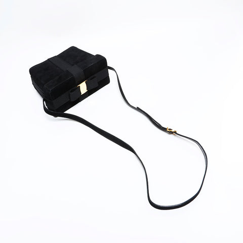 Salvatore Ferragamo Vara Suede Shoulder Bag black WS22598