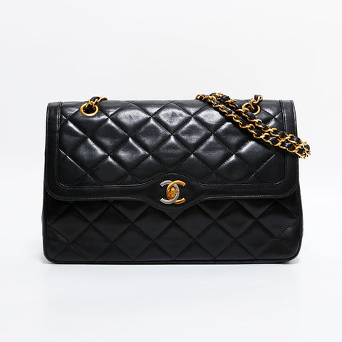シャネル CHANEL ラムスキン パリ限定 マトラッセ チェーン ショルダーバッグ ブラック WS22604