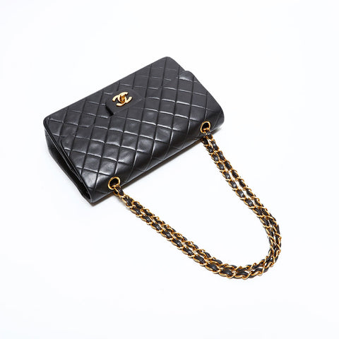 シャネル CHANEL 2番台 1991-1994 ダブルフラップ マトラッセ 25cm ショルダーバッグ ブラック WS22605