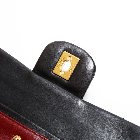 シャネル CHANEL 2番台 1991-1994 ダブルフラップ マトラッセ 25cm ショルダーバッグ ブラック WS22605