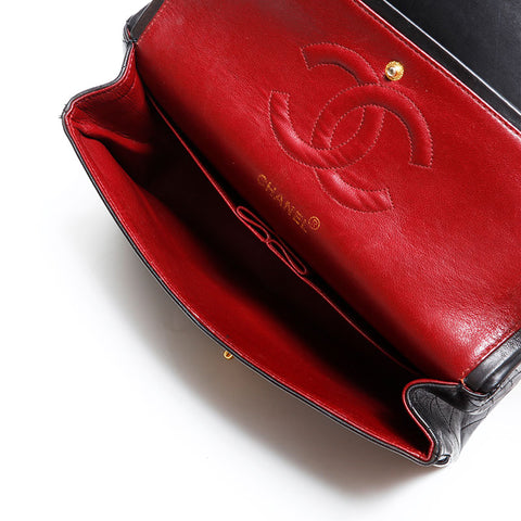 シャネル CHANEL 2番台 1991-1994 ダブルフラップ マトラッセ 25cm ショルダーバッグ ブラック WS22605