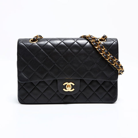 シャネル CHANEL 2番台 1991-1994 ダブルフラップ マトラッセ 25cm ショルダーバッグ ブラック WS22605