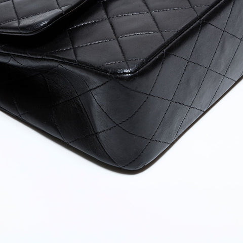 シャネル CHANEL 2番台 1991-1994 ダブルフラップ マトラッセ 25cm ショルダーバッグ ブラック WS22605