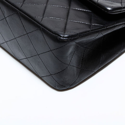 シャネル CHANEL 2番台 1991-1994 ダブルフラップ マトラッセ 25cm ショルダーバッグ ブラック WS22605