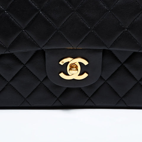 シャネル CHANEL 2番台 1991-1994 ダブルフラップ マトラッセ 25cm ショルダーバッグ ブラック WS22605