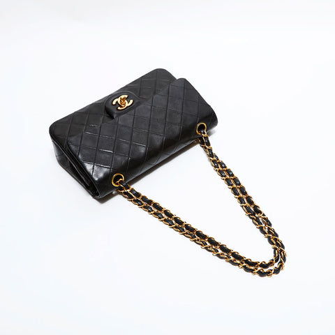 シャネル CHANEL 5番台 1997-1999 ダブルフラップ ラムスキン マトラッセ 23 ショルダーバッグ ブラック WS22615