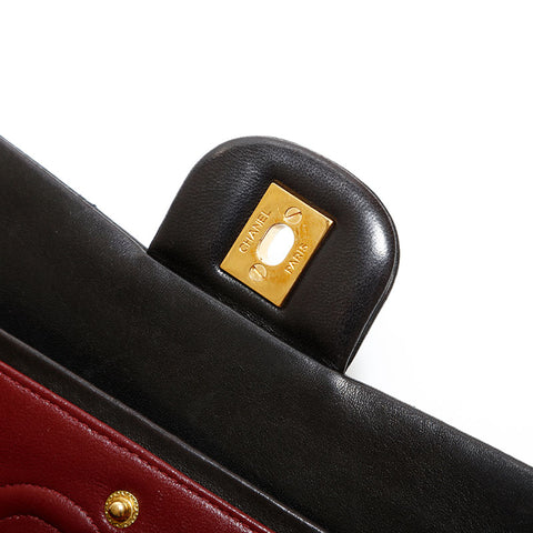 シャネル CHANEL 5番台 1997-1999 ダブルフラップ ラムスキン マトラッセ 23 ショルダーバッグ ブラック WS22615