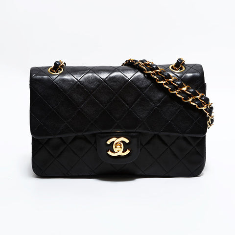 シャネル CHANEL 5番台 1997-1999 ダブルフラップ ラムスキン マトラッセ 23 ショルダーバッグ ブラック WS22615