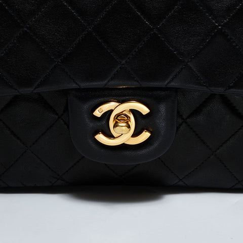 シャネル CHANEL 5番台 1997-1999 ダブルフラップ ラムスキン マトラッセ 23 ショルダーバッグ ブラック WS22615