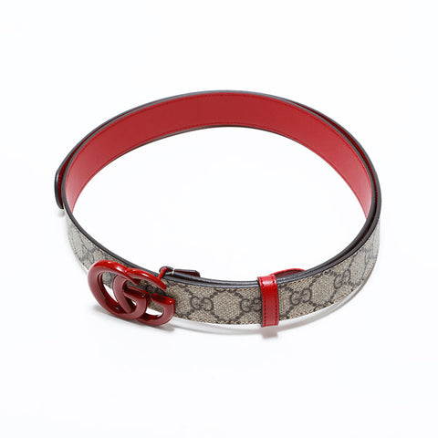 グッチ GUCCI GG スプリーム レッド ダブルG リバーシブル GG マーモント ベルト ブラウン WS22628