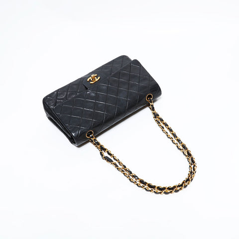 シャネル CHANEL 4番台 1996-1997 マトラッセ ラムスキン ダブルフラップ 25cm ショルダーバッグ ブラック WS22642