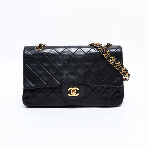 シャネル CHANEL 4番台 1996-1997 マトラッセ ラムスキン ダブルフラップ 25cm ショルダーバッグ ブラック WS22642