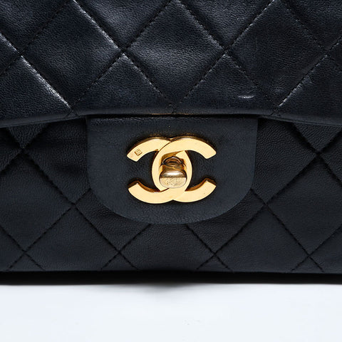 シャネル CHANEL 4番台 1996-1997 マトラッセ ラムスキン ダブルフラップ 25cm ショルダーバッグ ブラック WS22642