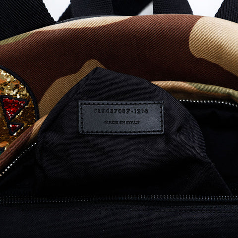 イヴ・サンローラン YVES SAINT LAURENT ナイロン 刺繍 迷彩 カモ リュック・デイパック カーキ WS22655