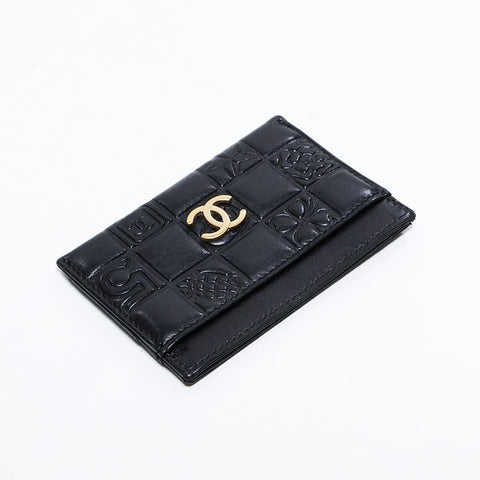 シャネル CHANEL 8番台 2003-2004 アイコンモチーフ ラムスキン カードケース ブラック WS22662