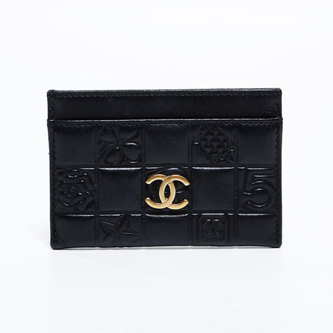 シャネル CHANEL 8番台 2003-2004 アイコンモチーフ ラムスキン カードケース ブラック WS22662