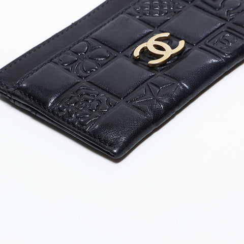 シャネル CHANEL 8番台 2003-2004 アイコンモチーフ ラムスキン カードケース ブラック WS22662